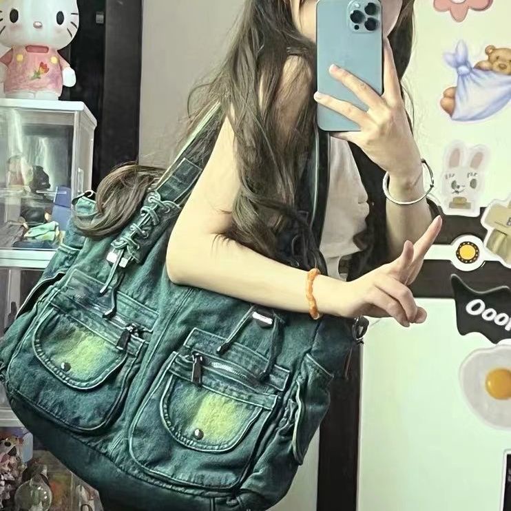 Túi Xách Denim Sức Chứa Lớn Phong Cách Retro Thời Trang Cho Nữ