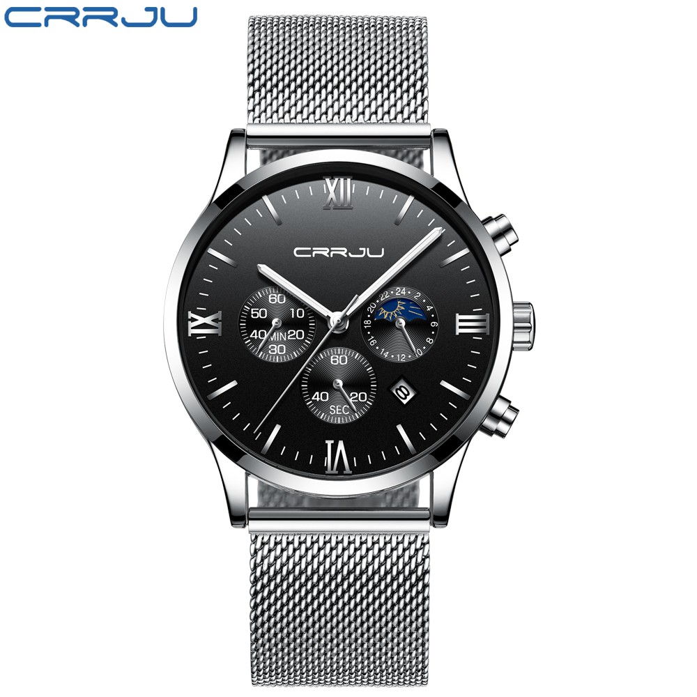 CRRJU Men's Watch Fashion Luxury Multifunctional Waterproof Stainless Steel Quartz 2159