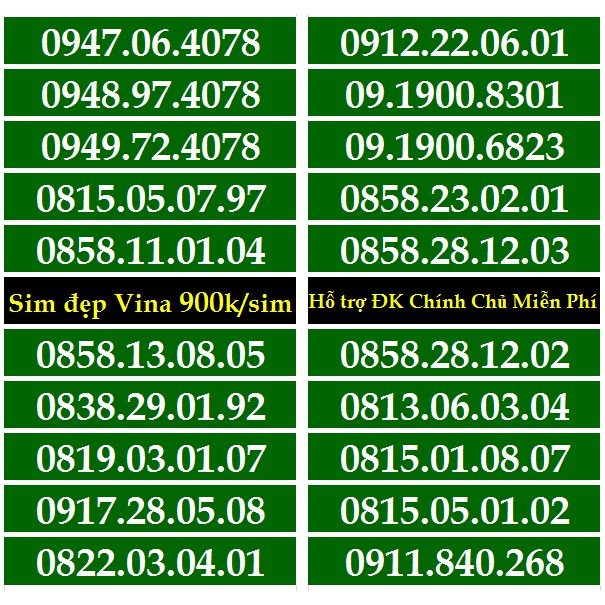 Sim Đẹp VINA GIÁ 900k Năm Sinh,Lặp, Đảo,Phong Thủy... HỖ TRỢ ĐĂNG KÝ CHÍNH CHỦ MIỄN PHÍ HƯỞNG NHIỀU GÓI K.MÃI CỦA VINA