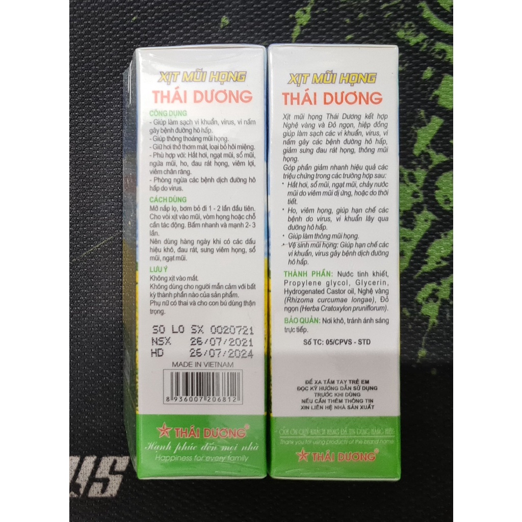 Xịt Mũi Họng Thái Dương 20ml - Giúp làm sạch vi khuẩn, virus, vi nấm gây bệnh đường hô hấp, giúp hơi thở thơm mát