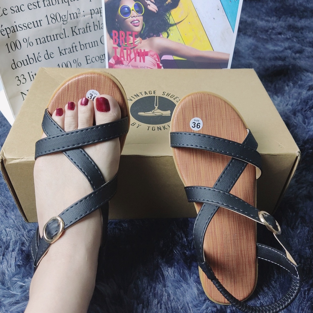 Giày sandal nữ chiến binh quai hậu đi học hình thật