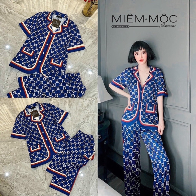 Bộ pijama mặc nhà chin's thiết kế nữ Bộ lụa manggo cộc dài tay dài Chin's