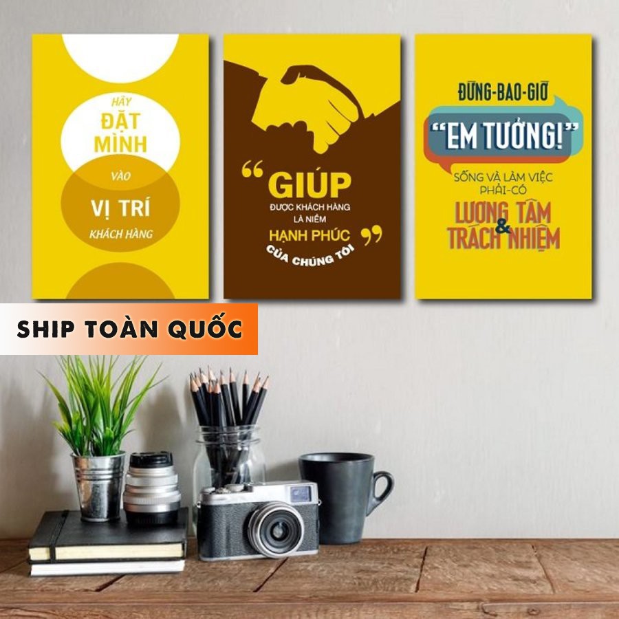 Tranh slogan tạo động lực canvas trang trí văn phòng nhiều mẫu hot nhất treo bằng đinh ba chân chuyên dụng tặng kèm