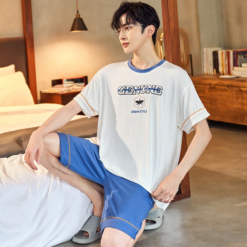 Bộ Đồ Ngủ Tay Ngắn Cổ Tròn Cỡ Lớn Vải Cotton Thời Trang Mùa Hè Cho Nam