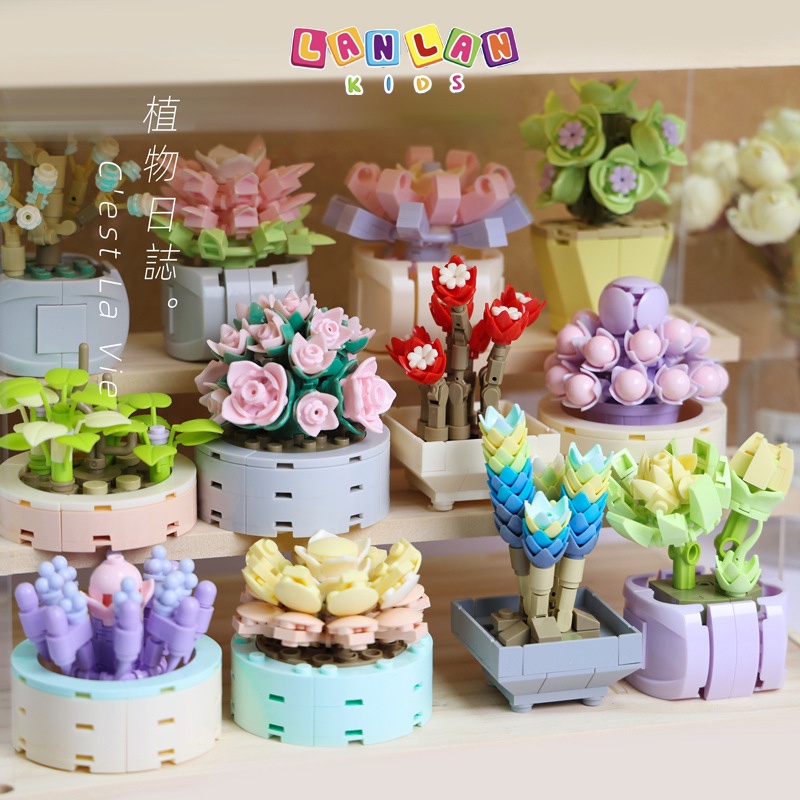 Đồ chơi mô hình lắp ráp chậu cây mini LANLAN KIDS trang trí decor bàn học