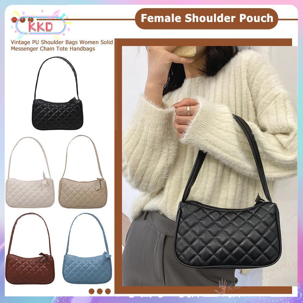 Women Lattice Pattern Shoulder Underarm Bag Solid PU Casual Handbags Totes