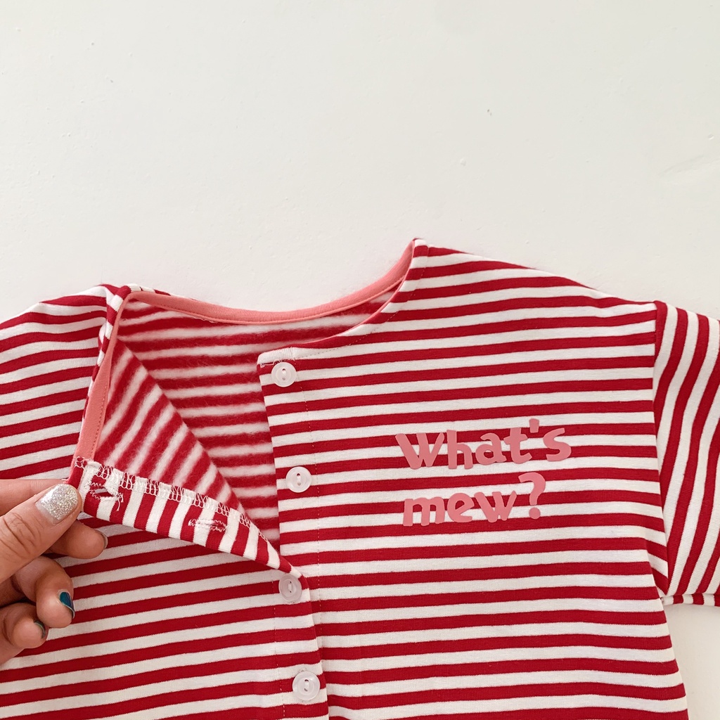 Bộ áo liền quần tay dài kẻ sọc in chữ thời trang mùa thu cho bé sơ sinh