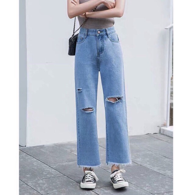 [Bigsize] Quần Ống Rộng, Tua Lai Rách Sole 21, Đậm Nhạt
