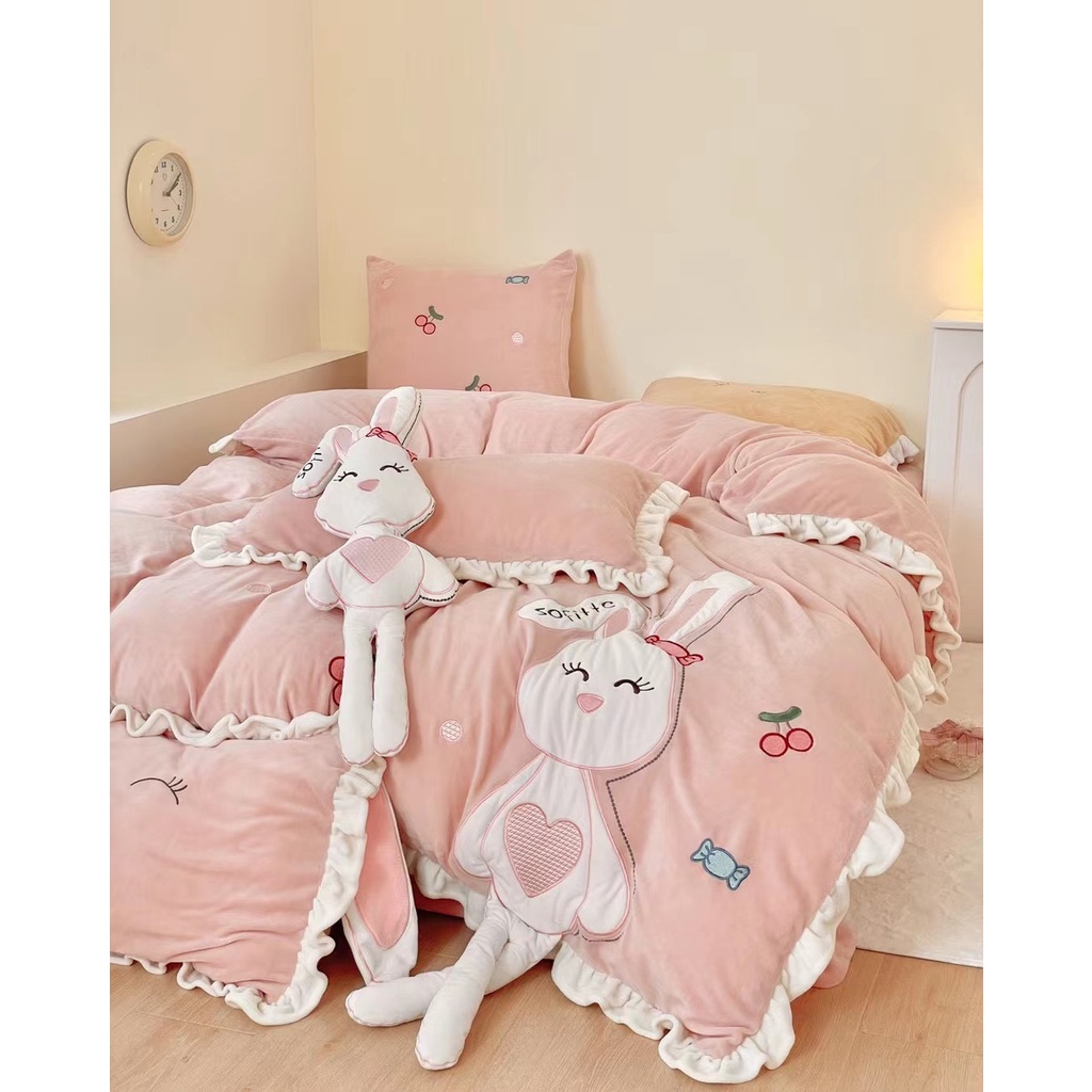 Bộ chăn ga gối nỉ nhung cao cấp, không tích điện tạo ấm nhanh bảo vệ sức khỏe sẵn hàng SHOP VŨ THỊ THƠM