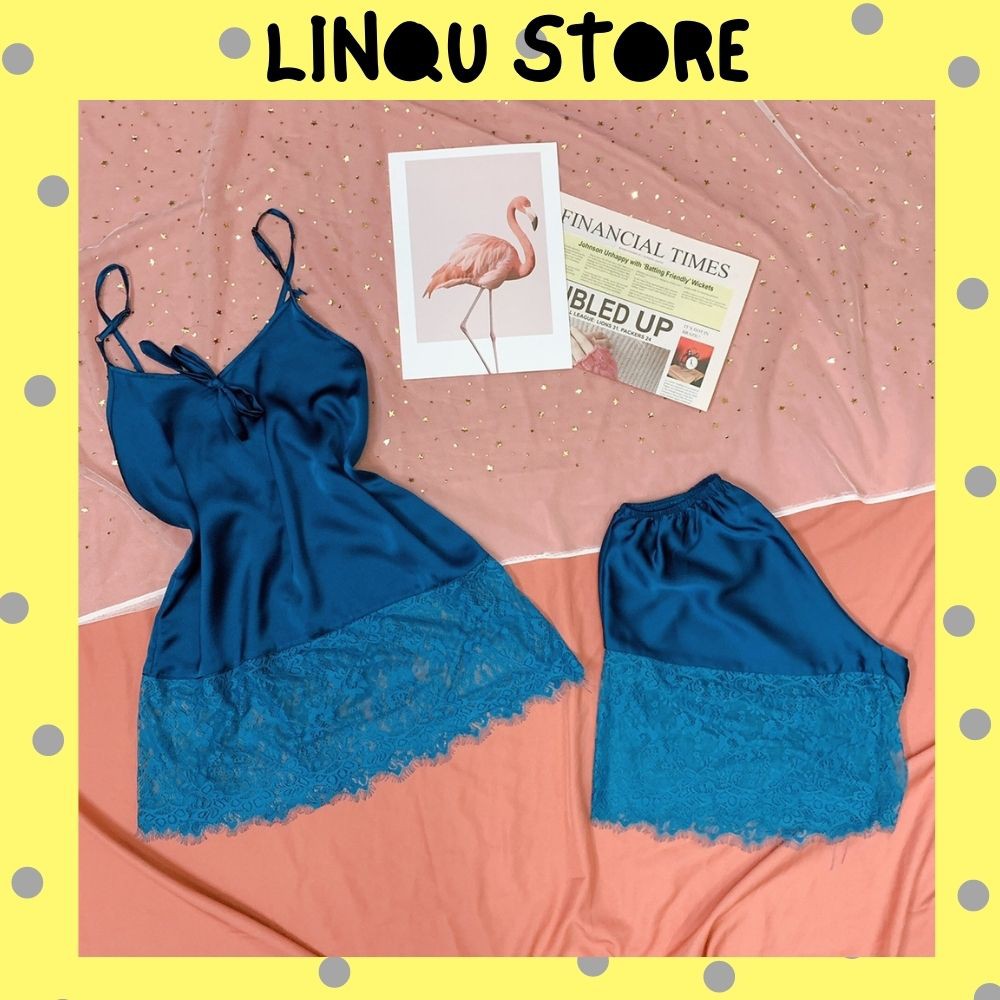 Đồ ngủ sexy  Freeship  Đồ ngủ sexy phối ren mềm quyến rũ chất lụa satin Freesize dưới 60kgc- Linqu Sleepwear