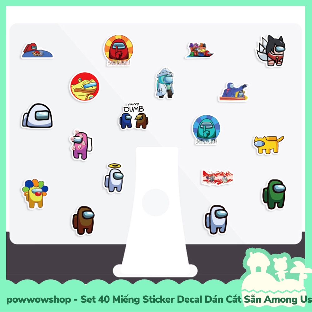 [Sẵn VN - Hỏa Tốc] Set 40 Miếng Sticker Decal Cắt Sẵn DIY Dán Trang Trí Vật Dụng Mẫu Game Among Us Face T Face