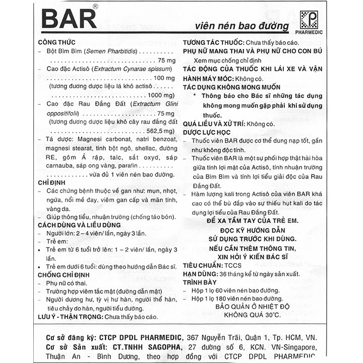 BAR Actiso Hộp 60 Viên - Viên uống mát gan lợi mật - B.A.R - Coastlinecare Pharmacy