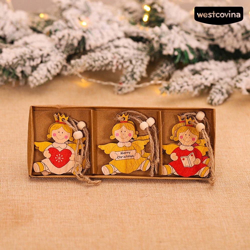 Set 6 dây treo bằng gỗ trang trí cây thông giáng sinh