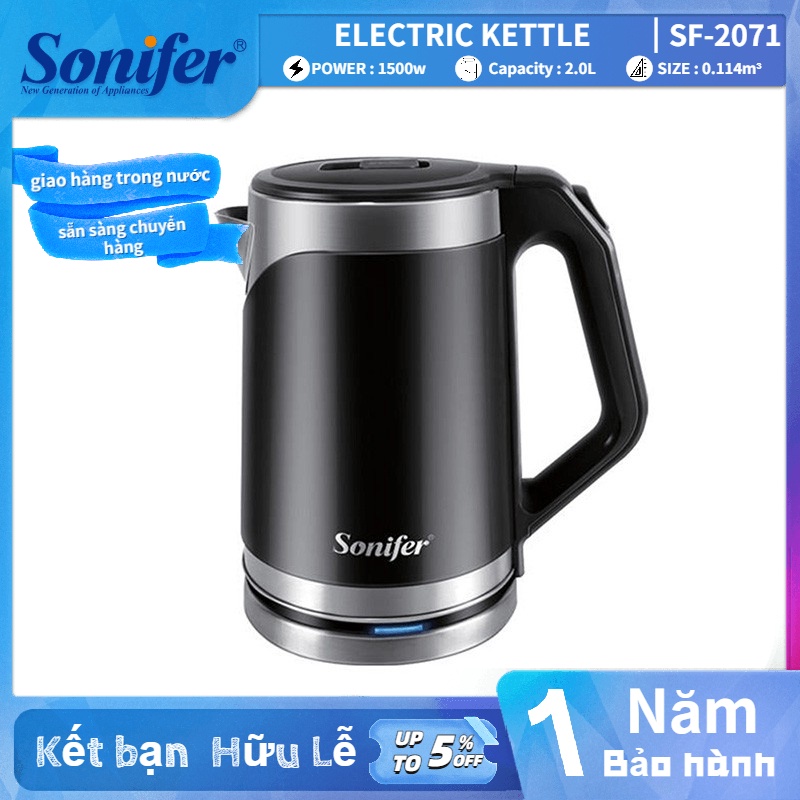 Ấm Siêu Tốc Giữ Nhiệt Sonifer SF-2071 Ấm Đun Nước Inox 201,2 Lít Công Suất 1500W