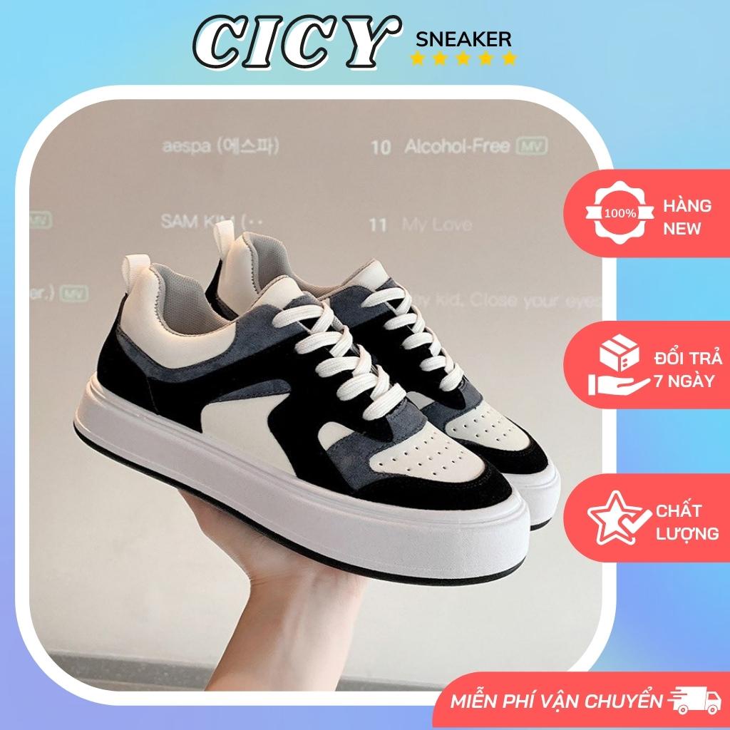 Giày thể thao nữ đen trắng tăng chiều cao đế êm, Giày sneaker nữ bản Trung chuẩn đẹp full box bill