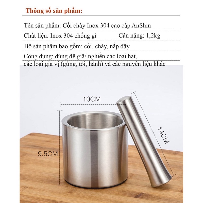 bộ cối inox 304 hình tròn 2 lớp xuất Đức