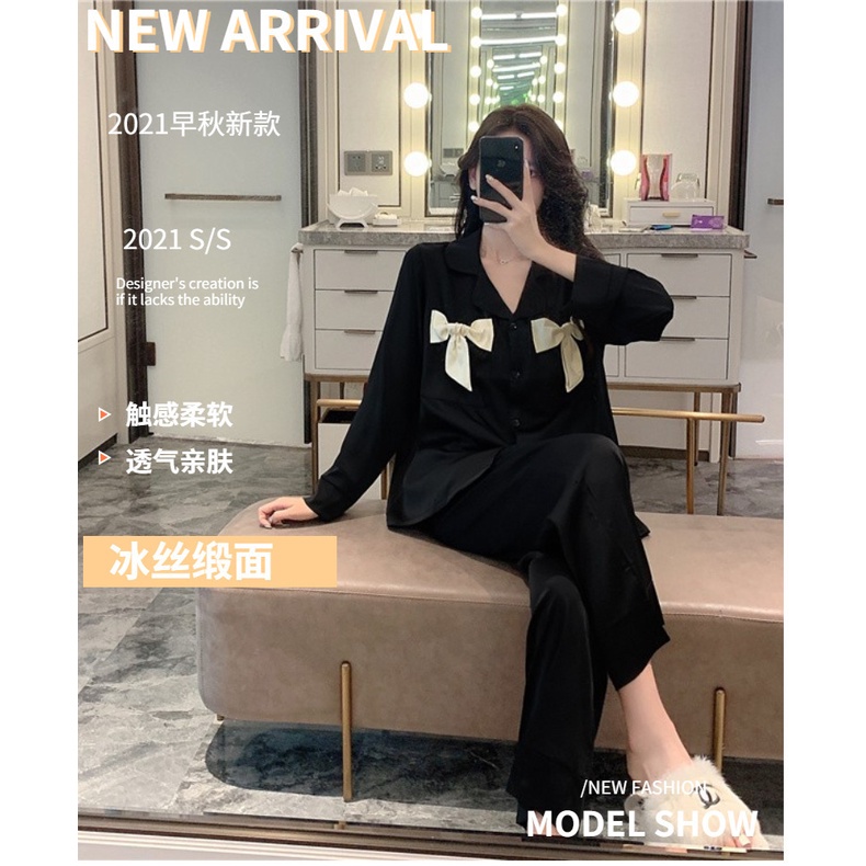 Bộ Đồ Ngủ Tay Dài Chất Lụa Satin Mỏng Thời Trang Hàn Quốc 2022