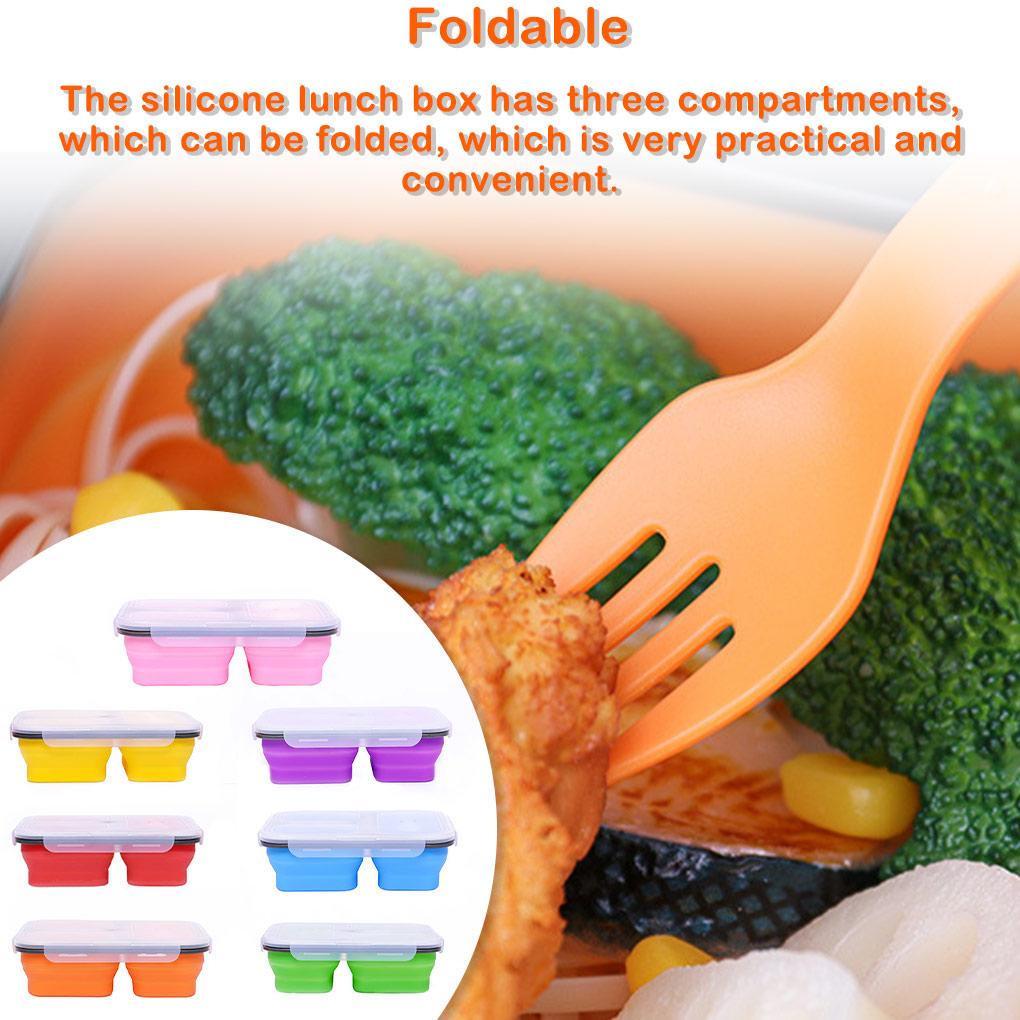 Hộp Đựng Cơm Trưa 3 Ngăn Bằng Silicone Có Thể Gấp Gọn Tiện Dụng