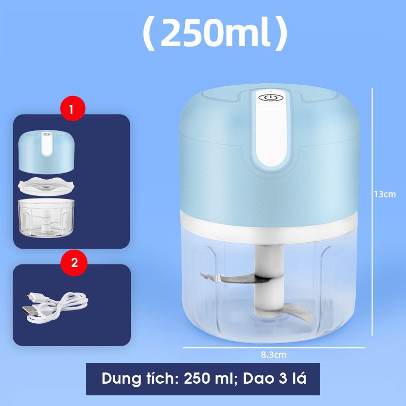 [Mã 155LIFESALE giảm 8% đơn 99K] Máy xay mini sạc điện, xay thịt, tỏi ớt, rau củ quả 250ml hiệu DOSHI