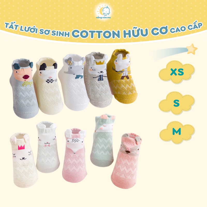 Tất Lưới Cho Bé Sơ Sinh Nắng Của Mẹ chất liệu Cotton Hữu Cơ siêu mịn, mát chân, thấm hút mồ hôi tốt_HTHU