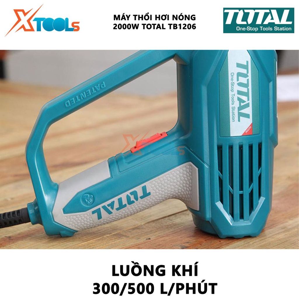 Máy thổi hơi nóng Total TB1206 Máy khò nhiệt cầm tay công suất 2000W Nhiệt độ350 ° C / 550 ° C Luồng khí: 300/500 L/phút