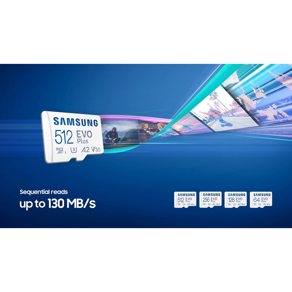 Thẻ nhớ MicroSDXC Samsung Evo Plus U3 A2 V30 512GB / 256GB / 128GB 130MB/s V2021 (Trắng)