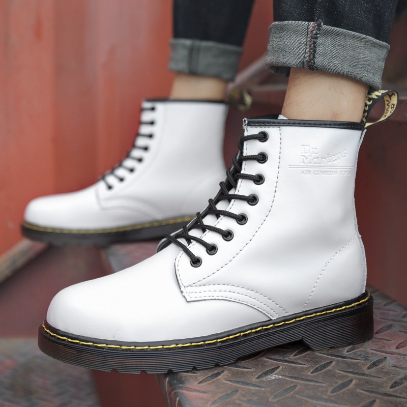 Giày bốt kiểu cao bồi Dr. Martens1460 màu trắng thời trang phong cách retro dành cho nam và nữ