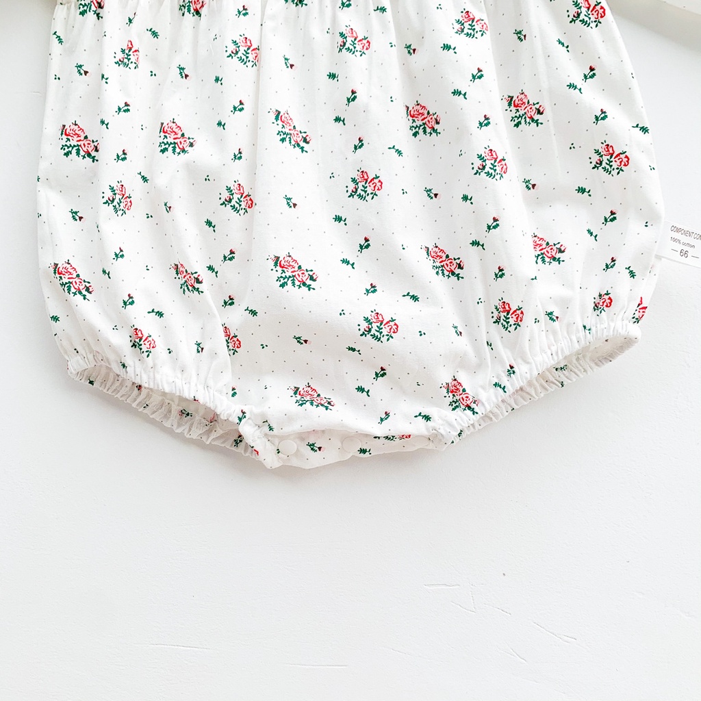 Bộ áo liền quần dài tay in hoa + mũ cho bé gái sơ sinh