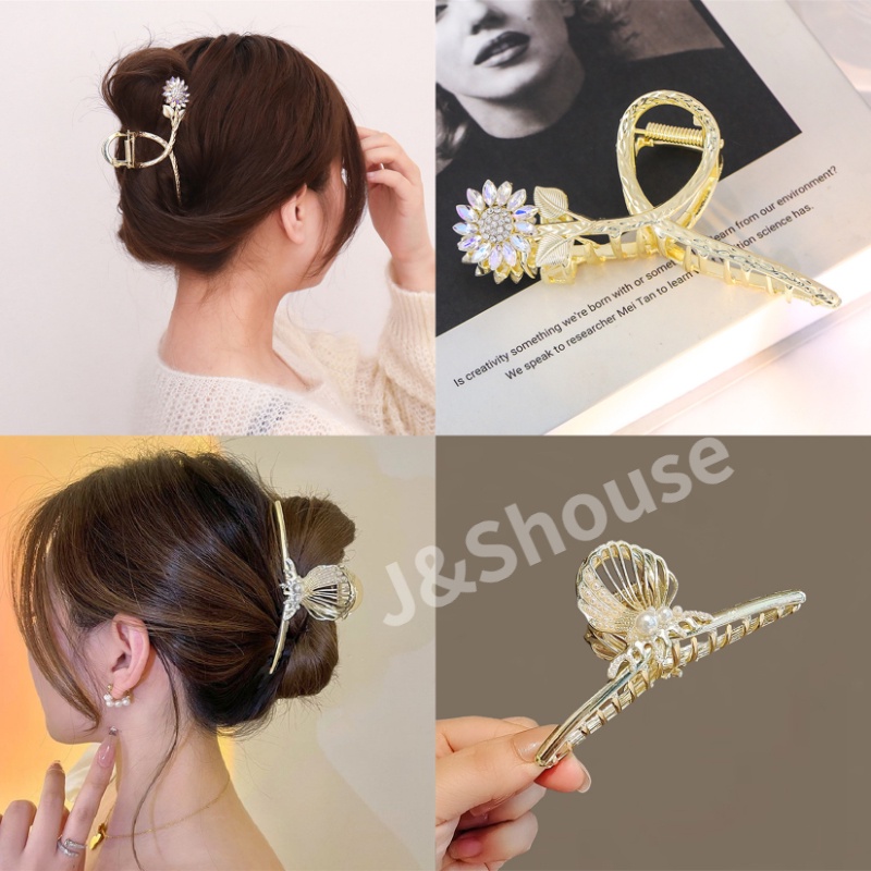 Kẹp Tóc Móng Vuốt Hình Vỏ Sò Đính Đá/Ngọc Trai/Hoa Hướng Dương Cỡ Lớn Phong Cách Hàn Quốc Chất Lượng Cao KF421