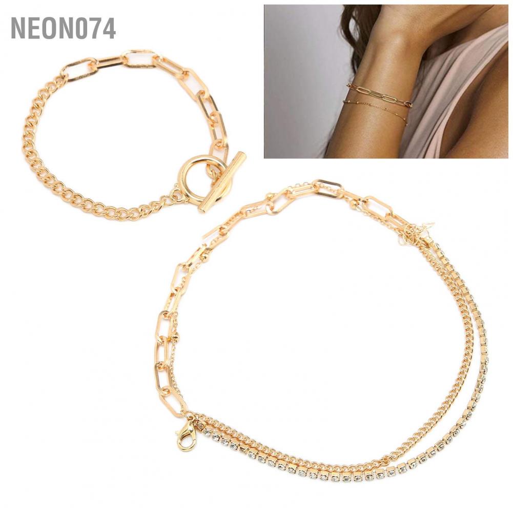 Vòng Lắc Tay Nữ Neon074 Khóa vòng tay phụ nữ thời trang Rhinestone tinh tế có thể điều chỉnh lớp đeo Món quà sức
