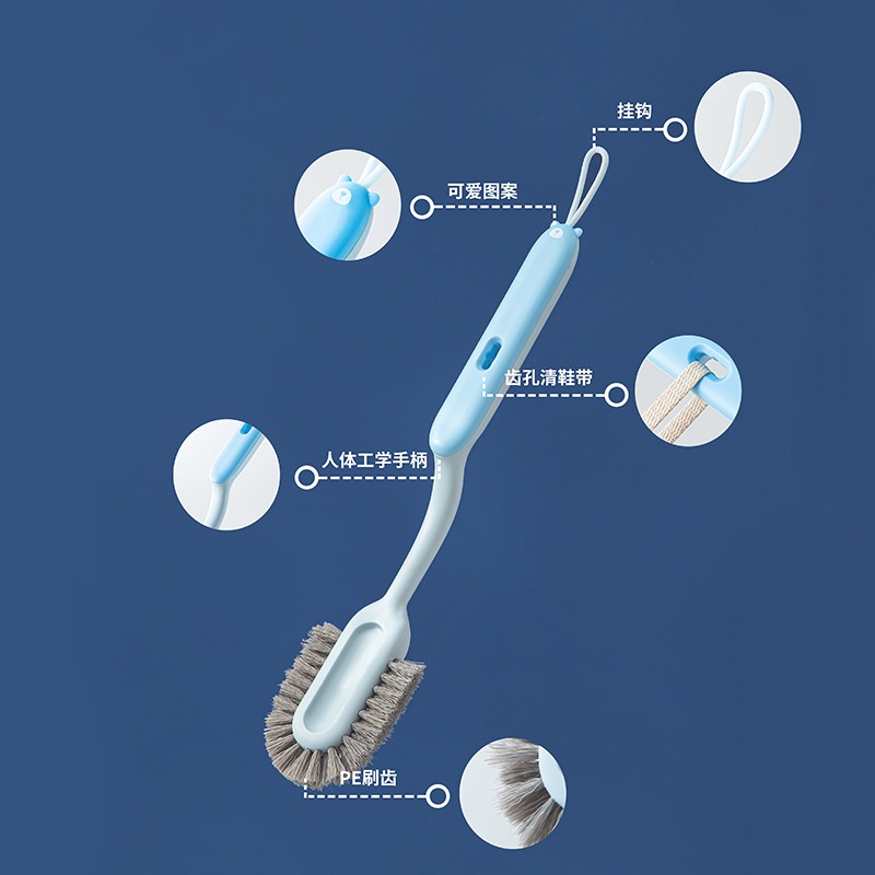 Bàn Chải Chà Giày Ba Mặt Lông Mềm Không Làm Đau Tay Cầm Dài Cho Gia Đình