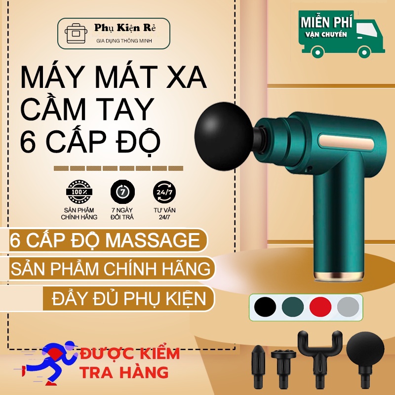 Súng Massage Cầm Tay 6 Đầu 20 Cấp Độ Trị Đau Nhức Toàn Thân Hiệu Quả, Máy Massage Cầm Tay Kèm 6 Đầu Mát Xa Chuyên Sâu