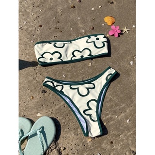 Set bikini 2 món đi biển hoạ tiết hoa 2 màu