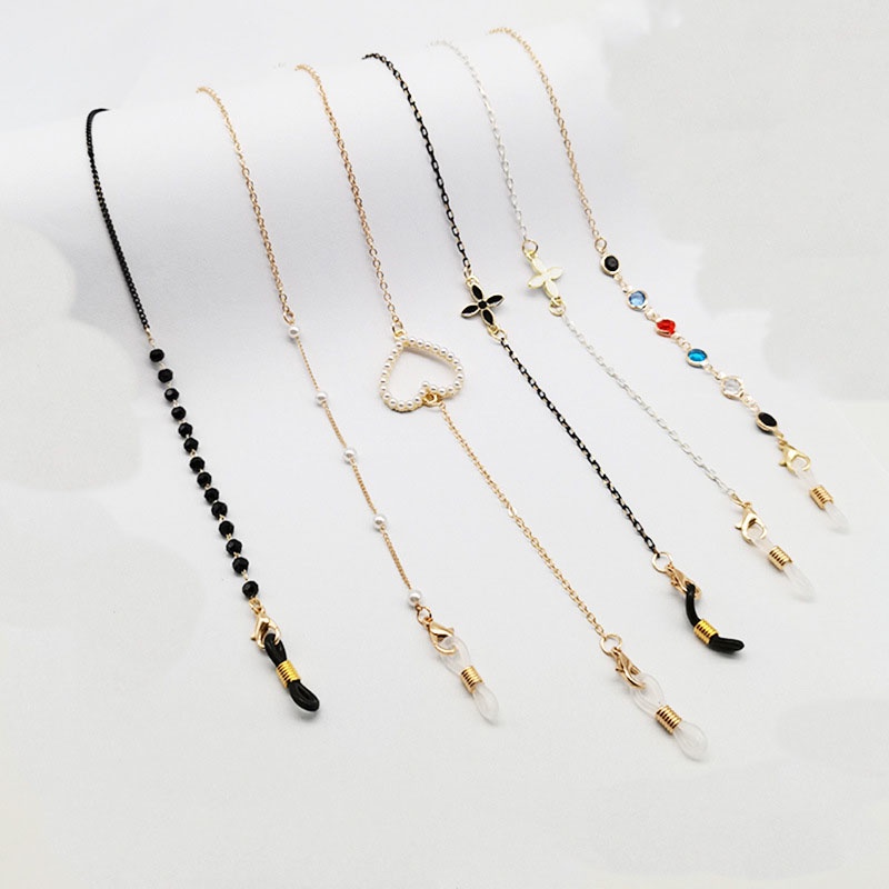 Chuỗi đeo mắt kính chống thất lạc phối mặt phụ kiện và ngọc trai thời trang
