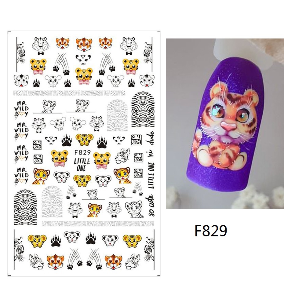 Miếng Dán Trang Trí Móng Tay Hình Hổ Hoạt Hình Dễ Thương