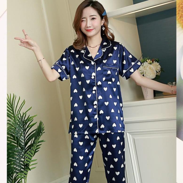 Đồ bộ dài nữ ❤️ 𝐇𝐚̀𝐧𝐠 𝐜𝐚𝐨 𝐜𝐚̂́𝐩 ❤️ Bộ Pijama lụa đẹp quyến rũ, áo ngắn tay, quần dài, dáng ngọt ngào B56A