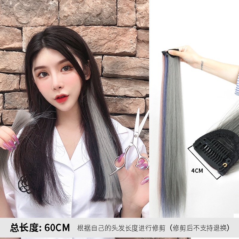 Tóc giả highlight, tóc kẹp light nhiều màu dài 60cm kẹp đôi siêu dàd, cá tính nhiều màu hot rêu, xám khói, bạch kim