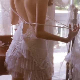 Đầm ngủ 2 dây, váy ngủ lụa dễ thương phối voan ST44