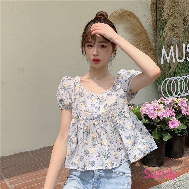 Áo Sơ Mi Tay Ngắn Họa Tiết Hoa Thời Trang Mùa Hè Cho Bé Gái