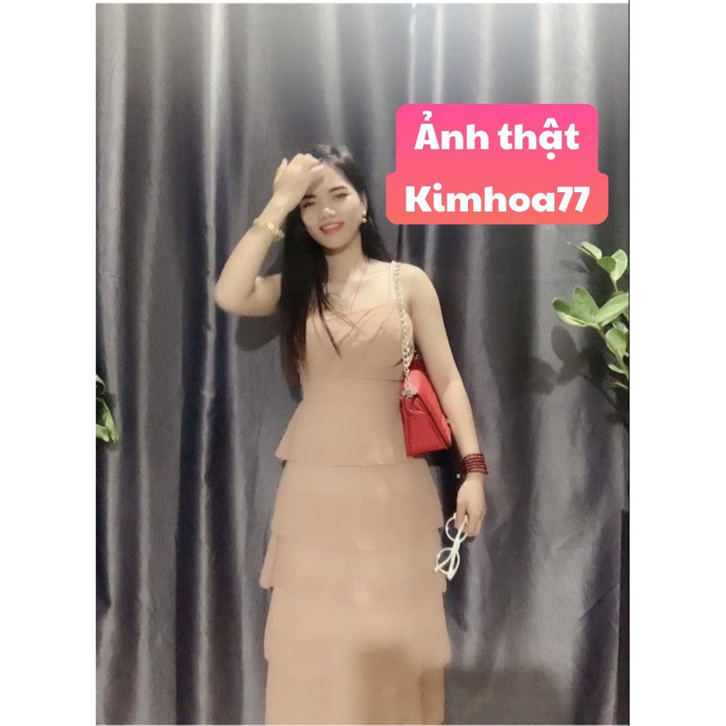 Đầm nữ dự tiệc dạng tầng 2 dây đính ngọc kèm mút ngực chất voan 2 lớp freesize trắng và nude | BigBuy360 - bigbuy360.vn