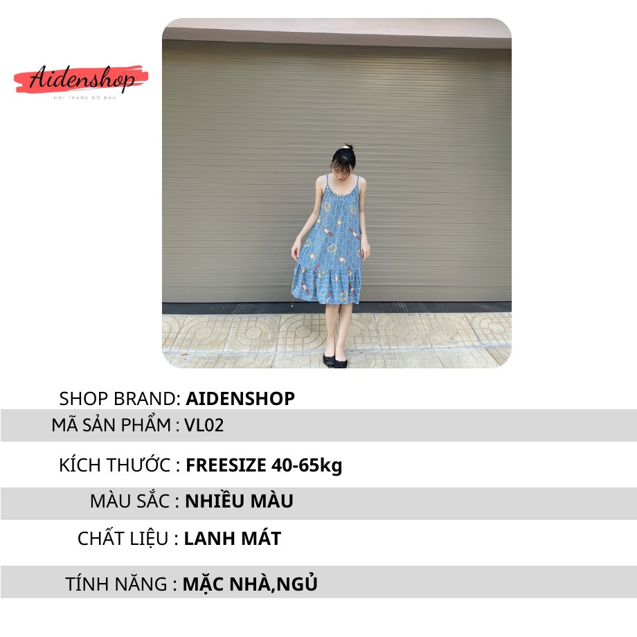 Váy lanh bầu mặc nhà mùa hè váy ngủ hai dây chất lanh lụa mát lạnh nhiều màu giá rẻ