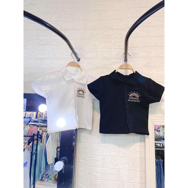 Áo Croptop Nữ Tay Ngắn RAINBOW Phối Nút Ulzzang (Ảnh Thật, Hàng Sẵn)