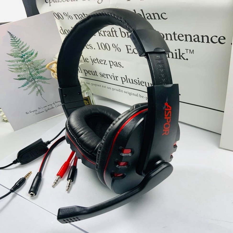 Tai Nghe Chụp Tai, Gaming ASPOR A216, Tặng Jack Cắm PC 1 Ra 2, Có MIC, Hỗ Trợ PS4/XB1S/XBXS/PC/Laptop/Điện Thoại