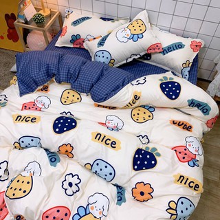 Bộ Chăn Ga Gối Cotton Poly Dâu Xanh