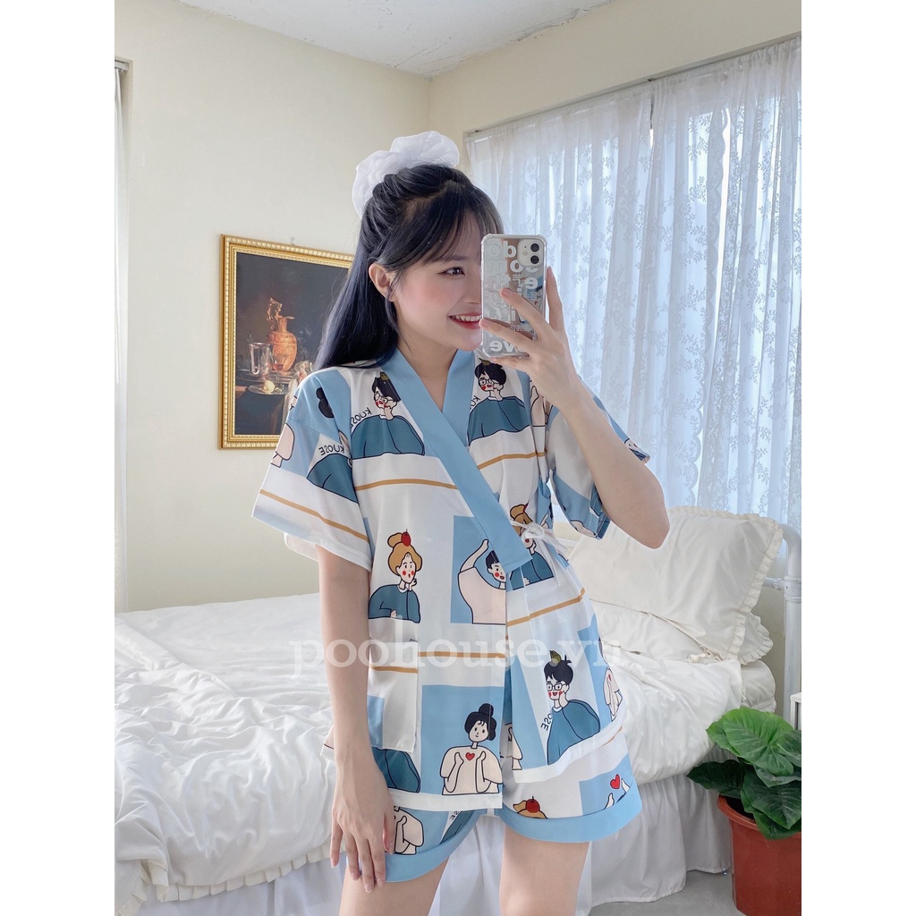 [Nhiều mẫu] Bộ đồ mặc nhà Pijama kimono ngủ chất liệu cotton, thiết kế đồ ngủ kiểu Nhật bản - Poohouse Pyjama | BigBuy360 - bigbuy360.vn