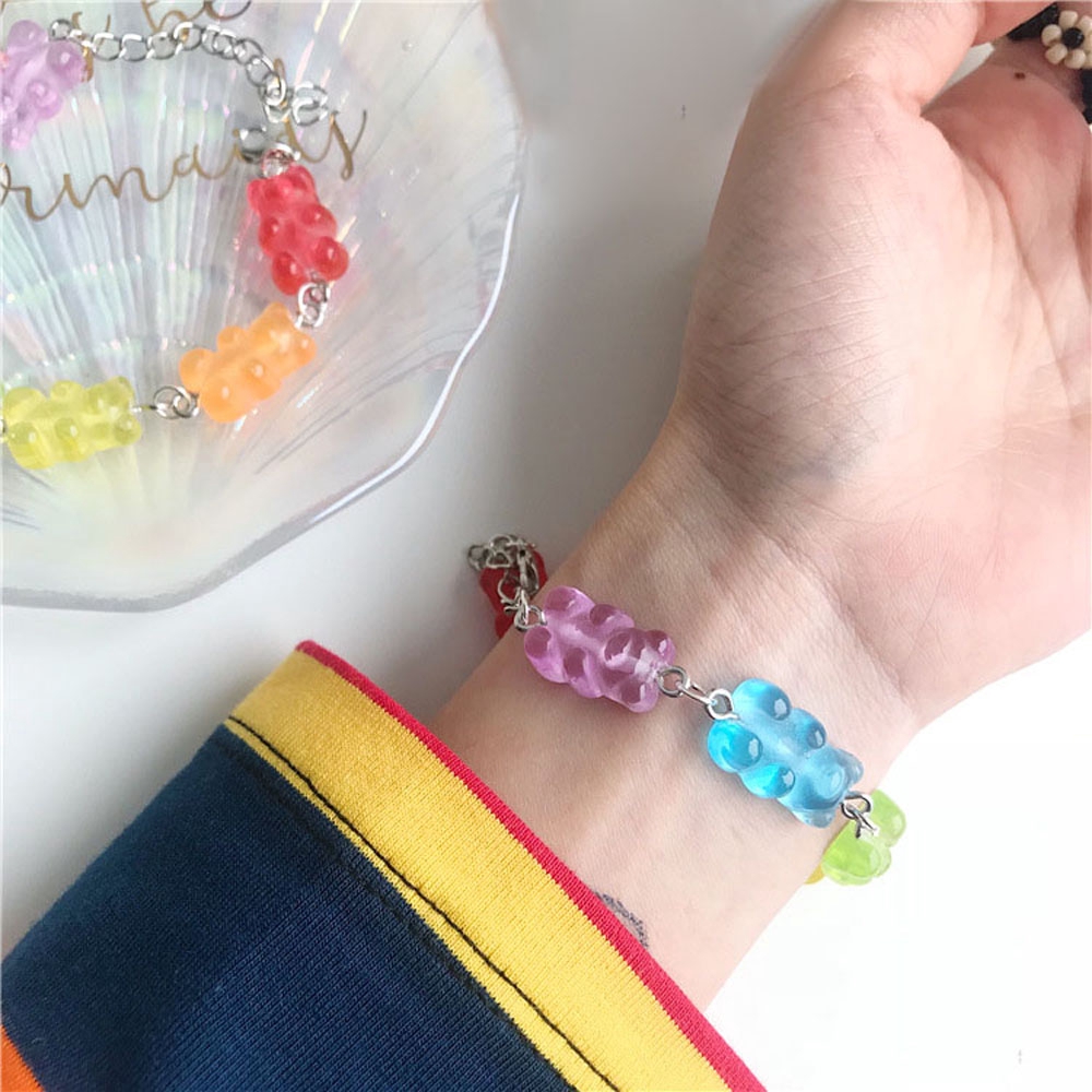 Vòng Tay Nhựa Trong Suốt Phối Mặt Hình Gấu 8 Màu Độc Đáo