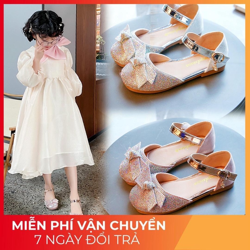 Giày búp bê sandal nơ Óng Ánh 2023 mã JN6871 Quảng Châu cao cấp cho bé gái từ 1 đến 12 tuổi