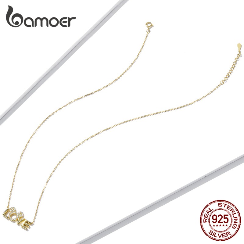 Dây chuyền Bamoer BSN238 bằng bạc 925 họa tiết chữ Love hợp thời trang cho nữ