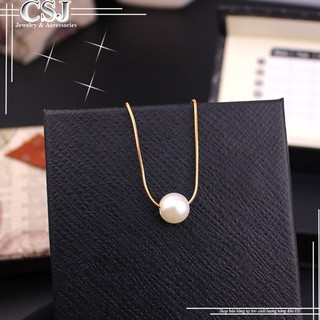 Dây chuyền titan thời trang nữ kiểu dây mì mạ vàng 14k xỏ ngang ngọc trai