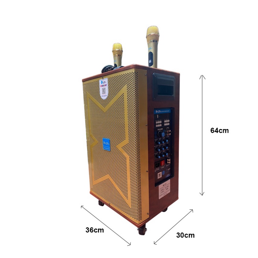 Loa Kéo Bluetooth Di Động Karaoke Công Suất Lớn Azpro AZ-1295A 3 Tấc Bass 30cm Kèm 2 Mic Chống Rú Cực Tốt Hát